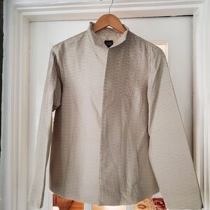 Eileen Fisher Silk Textured Groove Jacket Open Front Champagne Sz M Quiet Luxury